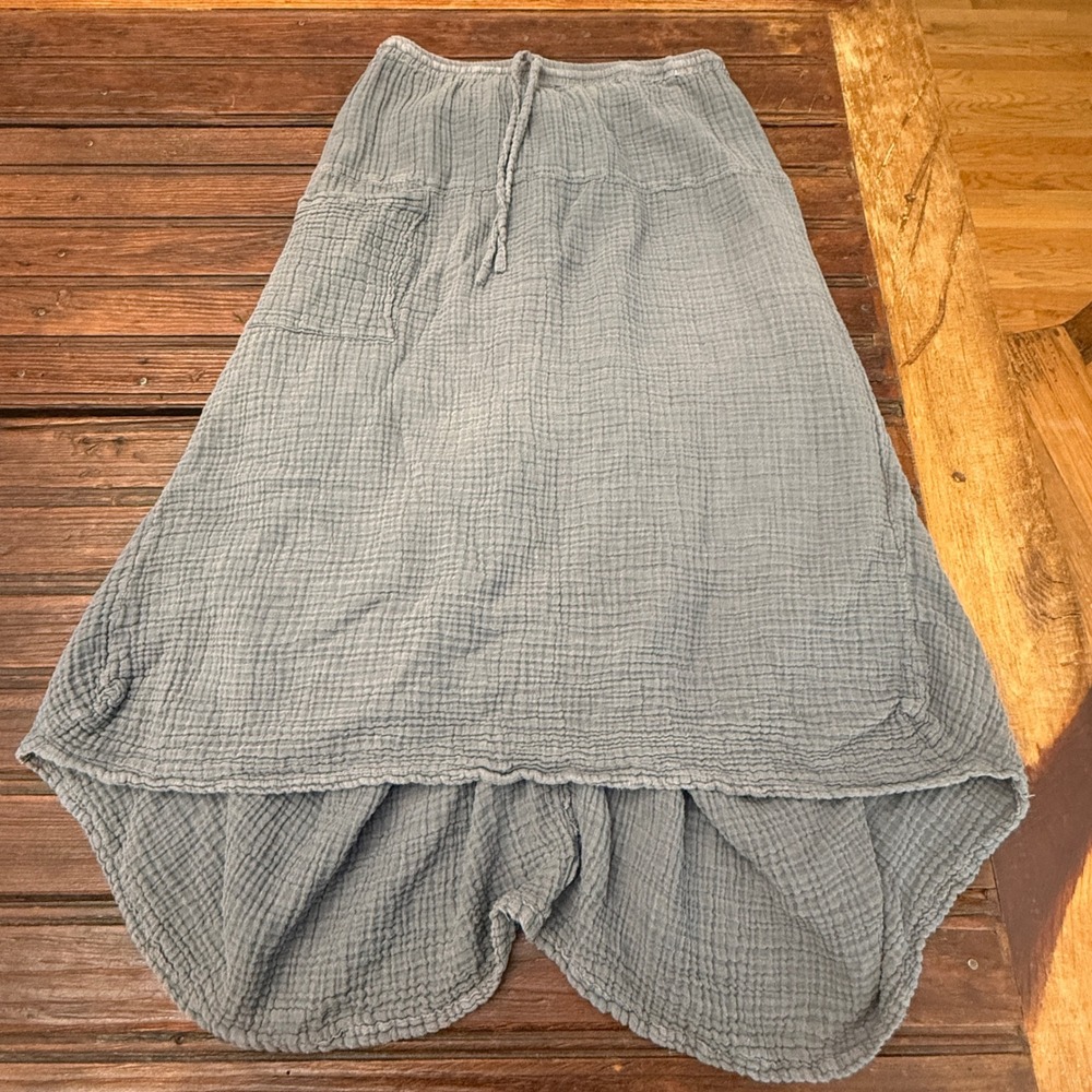 JP & Mattie Gray Cotton Gauze Lagenlook High Low Midi Skirt Medium Boho Unique